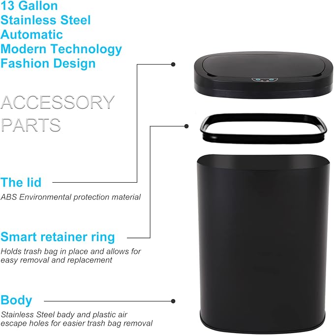 Bigacc Kitchen Trash Can | Stainless Steel 13 Gallon Trash Can | 50L Touch Free - Image 5