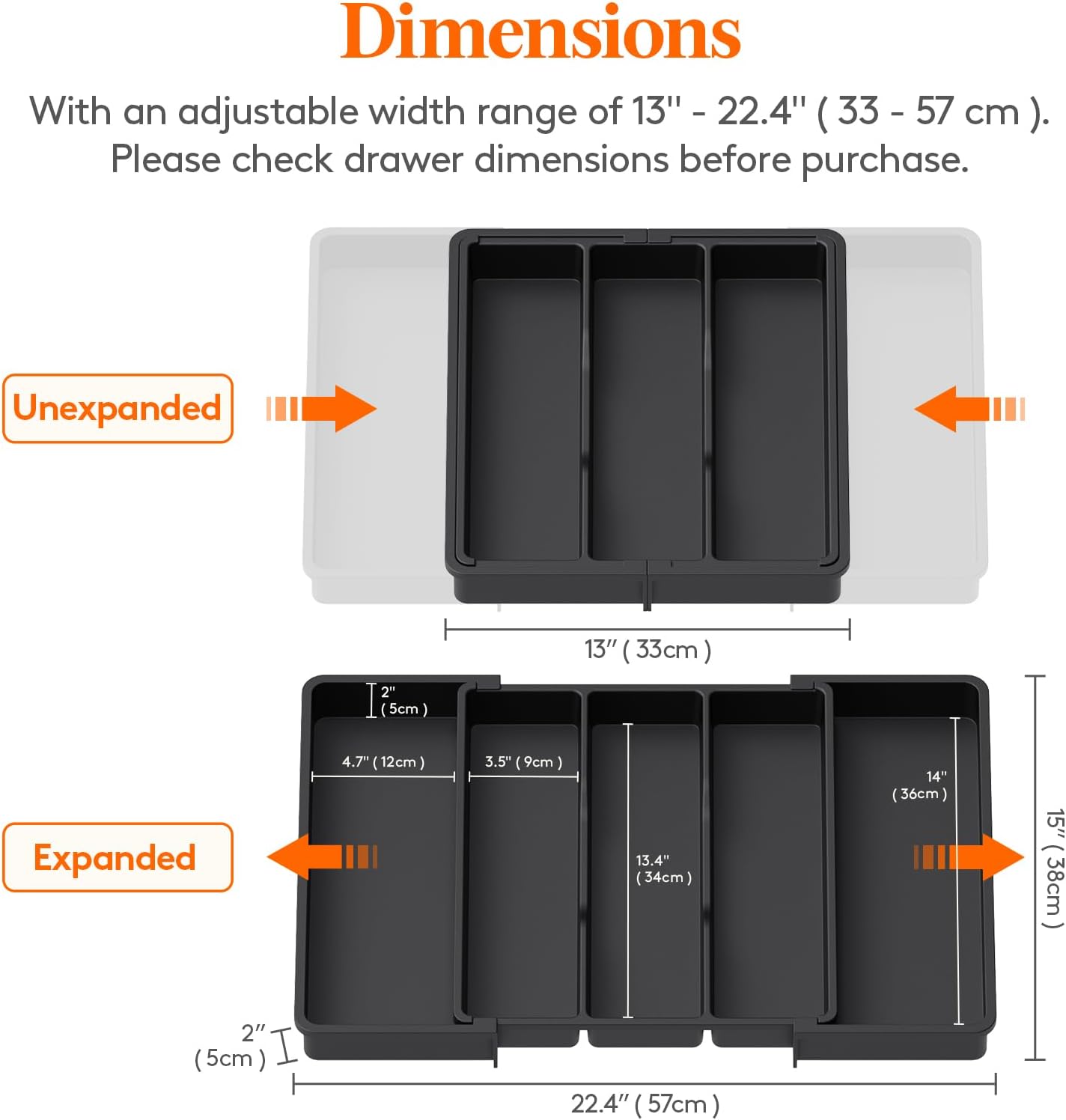 Lifewit Cooking Utensil Drawer Organizer, Expandable from 13 to 22.4 inches, Adjustable Cutlery Silverware Tray, Plastic Flatware Spatula Holder, Kitchen Tools Gadgets Storage Divider, Black