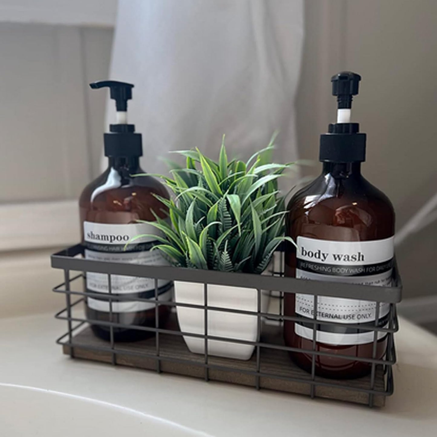 TIEYIPIN Farmhouse Small Metal Wire Storage Basket Bin, Rustic Home Storage Organizer with Wooden Bottom for Kitchen, Cabinets, Bathroom Counter, Pantry, Garage, Laundry Room - Black