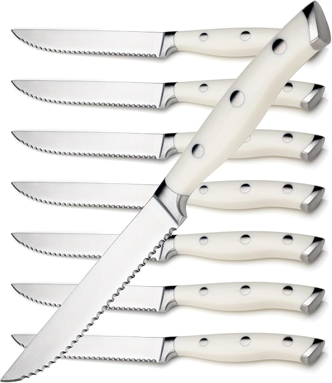 Alata 8-Piece White Steak Knives Set, Stainless Steel Steak Knife set by Alata