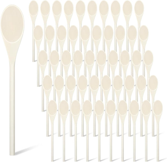 50 PCS 10 Inch Wooden Spoon Bulk for Cooking Oval Sauce Soup Stirring Wooden Tasting Spoons Wood Mixing Spoons Oval Soup Ladle for Cooking, Baking, Mixing, Serving, Stirring, Crafts, Gift