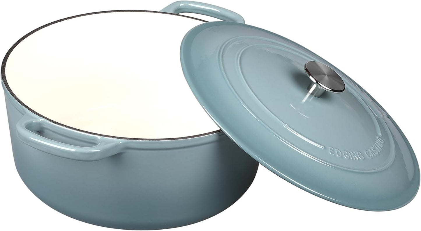 Enameled Dutch Ovens Cast Iron Dutch Oven Pot with Lid for Bread Baking, Cook, Dual Handle, 5.5 Quart, Seasalt