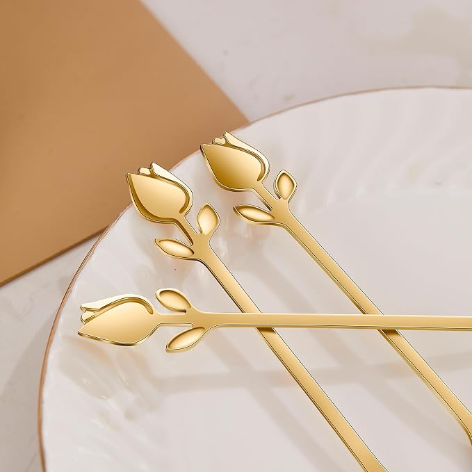 Gold Tulip/Rose Handle 12-Pcs Mini Coffee Spoons Set - Image 5