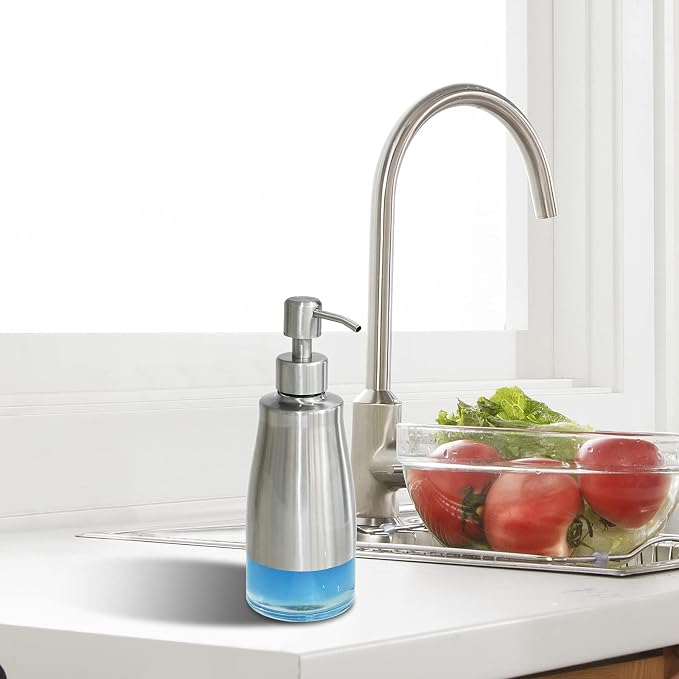 AUMIO 2 Pack Soap Dispenser Stainless Steel Case Glass Liner Hand Pump Dispenser - Image 6