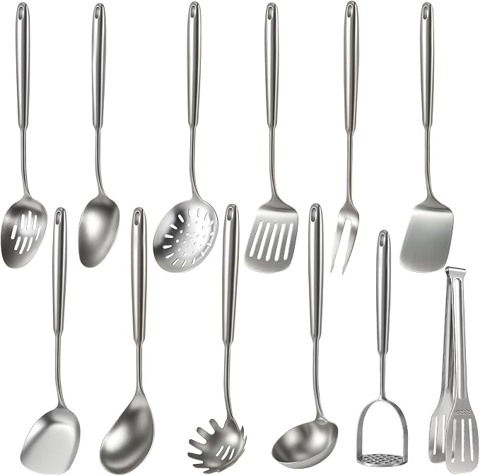 Newness 12 Pcs Cooking Utensils Set, 304 Stainless Steel Kitchen Utensils Set by NewnessFocusOnStainlessSteel