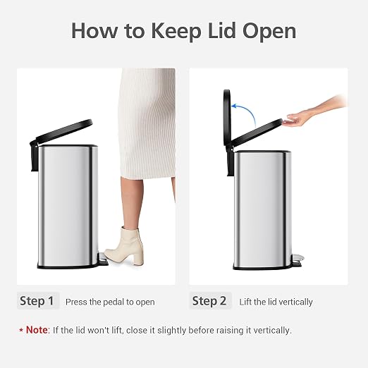 Garvee Stainless Steel Trash Can, 50 L/13 gal Hands Free Garbage Can - Image 9