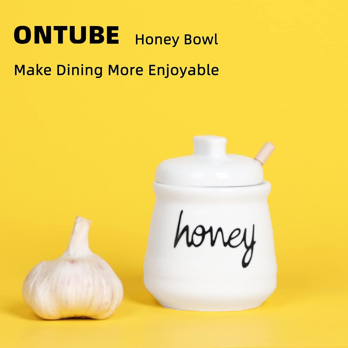 12 oz Honey Jar with Dipper and Lid, Ceramic Honey Pot, White