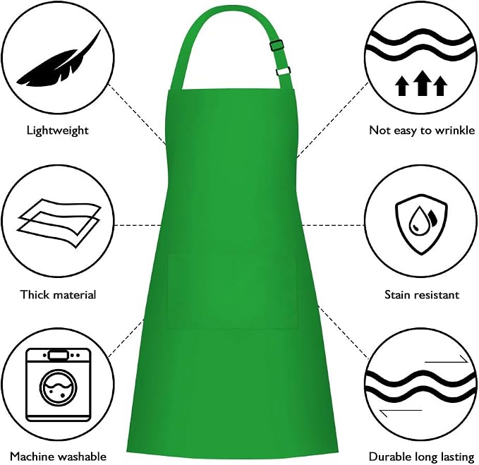 Jubatus 2 Pack Bib Aprons with 2 Pockets Cooking Chef Kitchen Apron - Image 6
