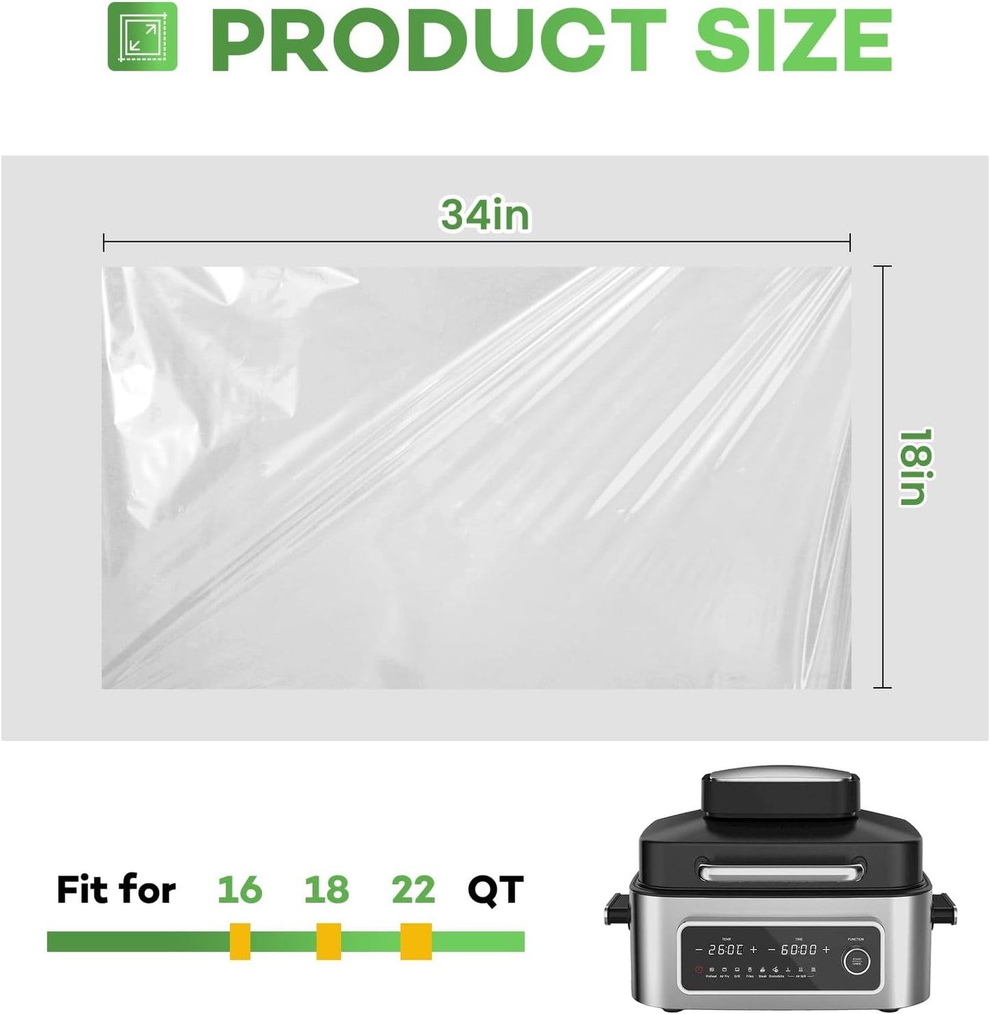 CAREGY Electric Roaster Liners 34 x 18 Inch 15 Counts Disposable Roaster Liners Fits 16, 18, 22 Quarts Roasters, Roasting Oven Liners Cooking Bags for Immediate Cleanup