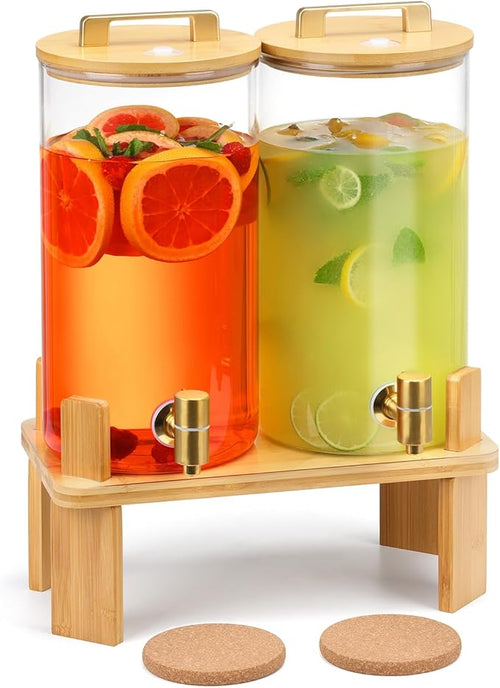 1.5 Gallon 2 PACK Glass Drink dispenser, Beverage Dispenser by MIWUYI