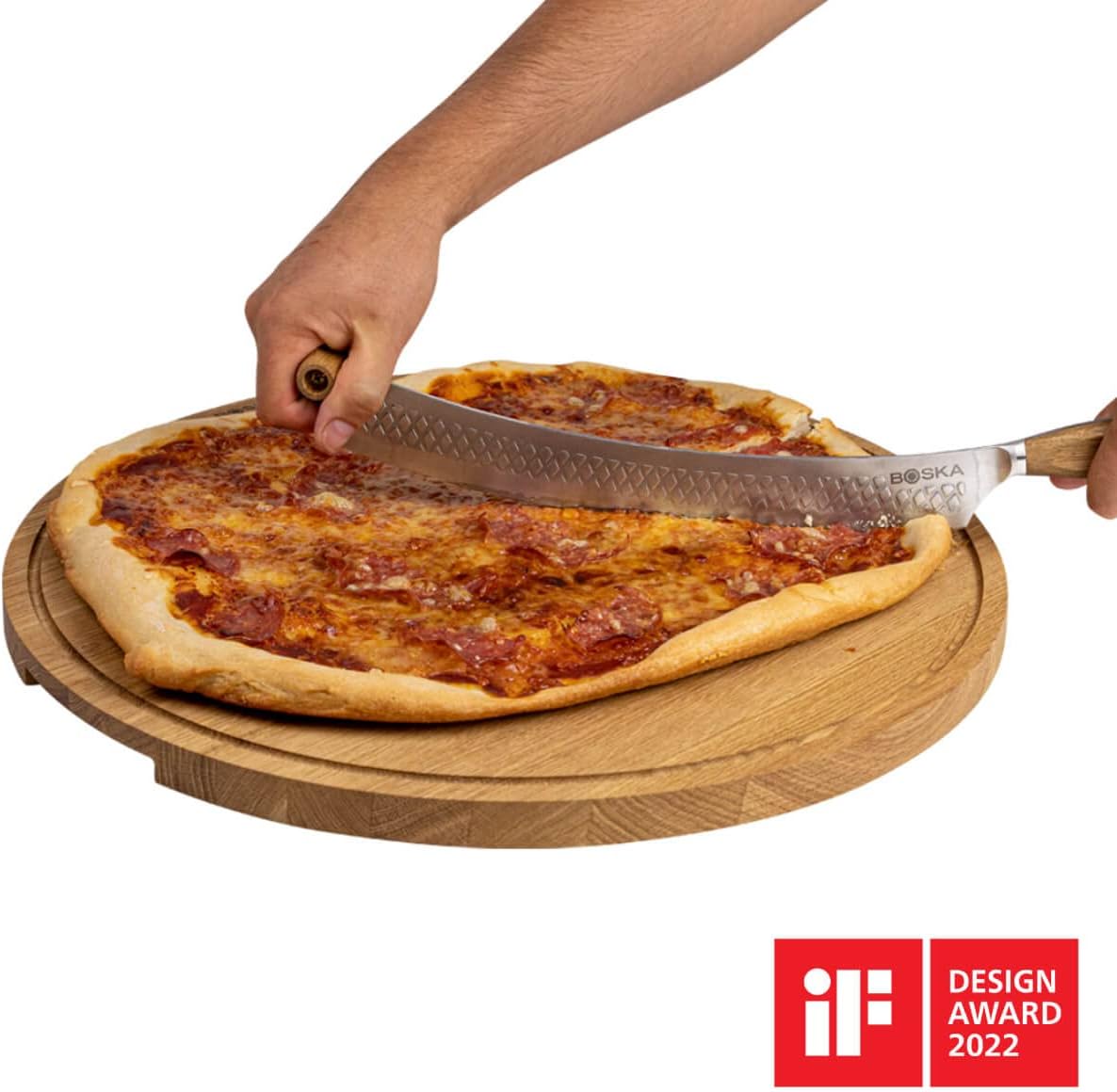 BOSKA Stainless Steel Cheese Knife - For All Types of Cheese Pizza - Multi-Functional Cheese Slicer - Handheld Slicer - Silver Non-Stick Oak Wood - Dishwasher Safe - For Kitchen Cooking