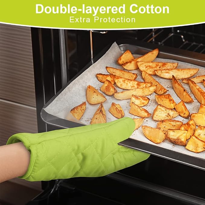 AUAUY Green Oven Mitts, 1 Pair Kitchen Mittens, 392°F Heat Resistant Oven - Image 3