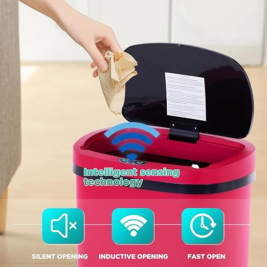 PayLessHere | 13 Gallon Plastic Trash Can | Red | Automatic Touchless Lid - Image 3