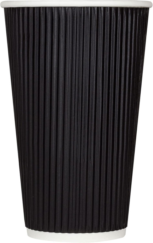 Karat 16oz Ripple Insulated Coffee Hot Cups [500 Count] Black Double Poly Lined Paper Hot Cup - Ideal for Hot Beverages, 90mm (C-KRC516B)