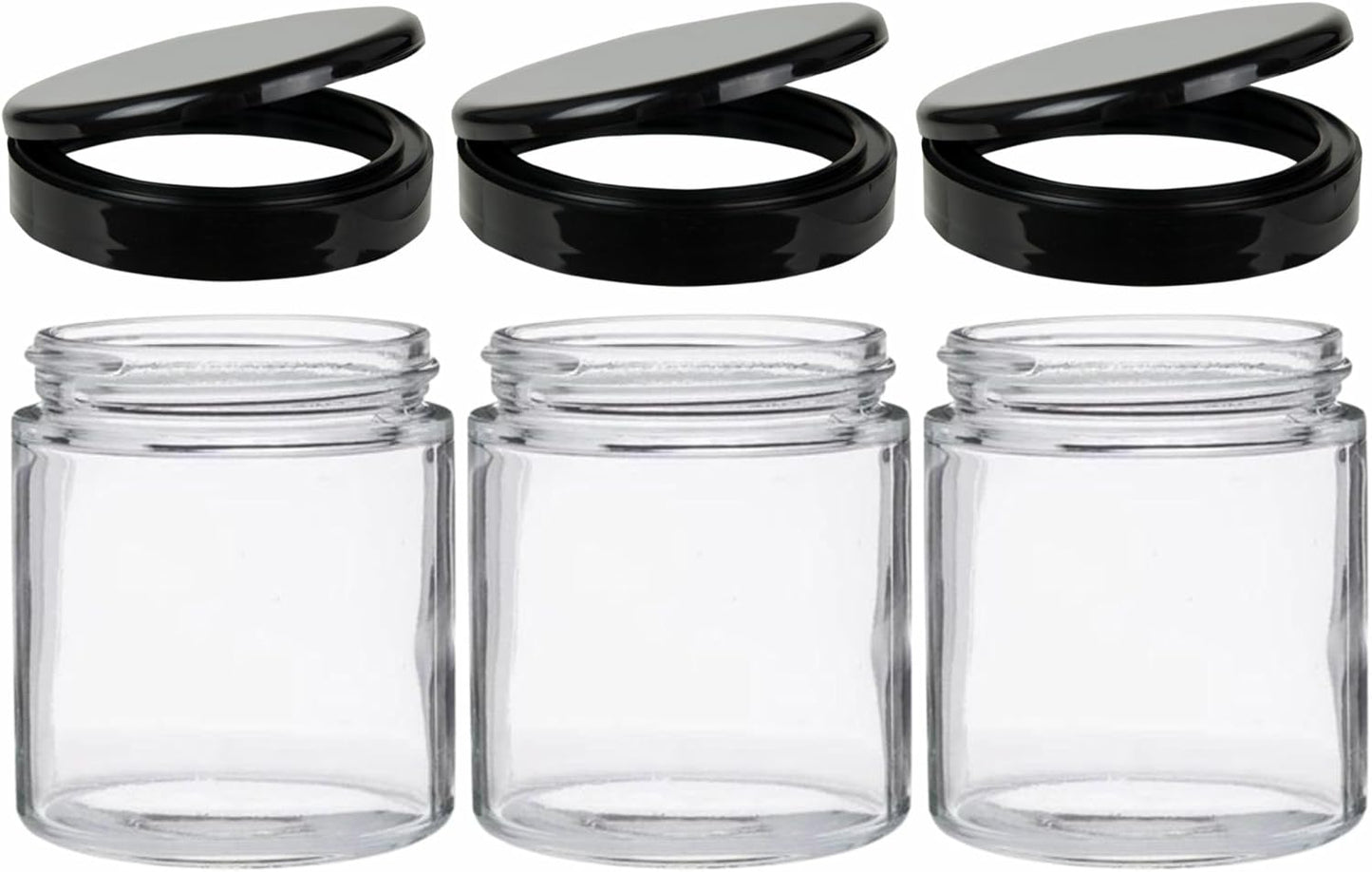 Jarming Collections Mason Jars - 16 oz Glass Extra Wide Mouth Pint Storage Jars with Black Flip Lids - Made in USA