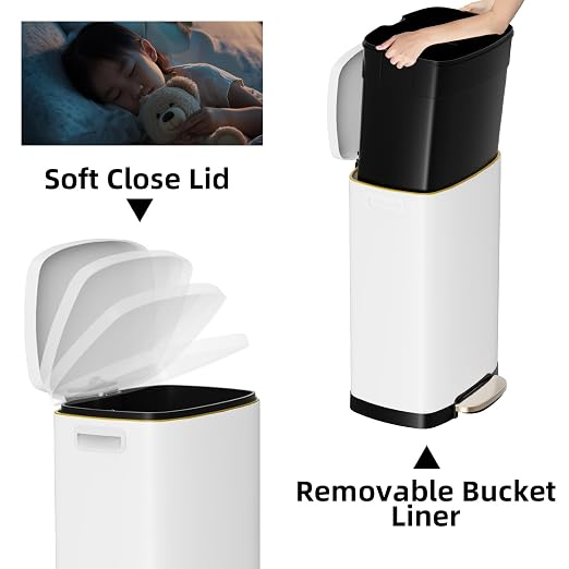 KdbK 13 Gallon Trash Can with Lid, 50L Fingerprint Proof Stainless Steel - Image 3