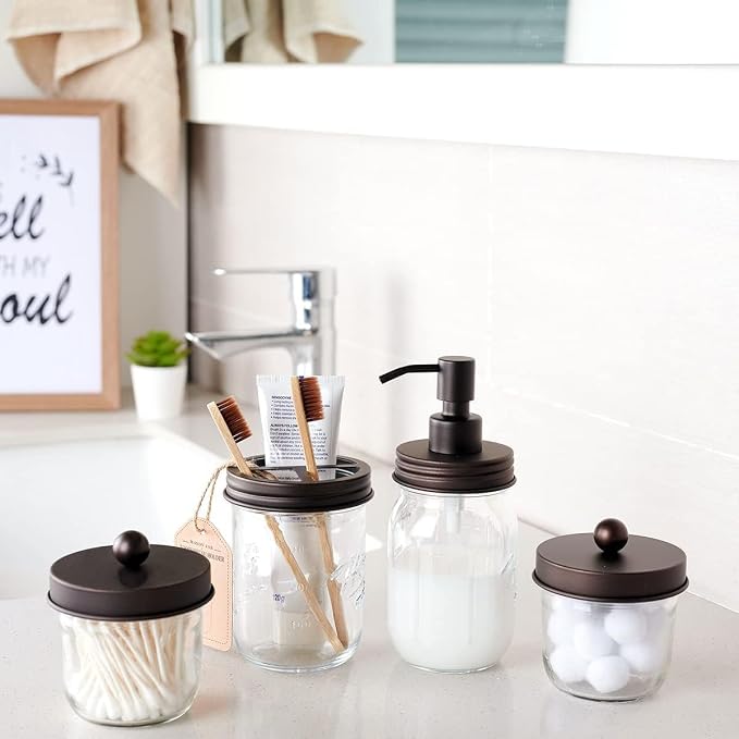 Amolliar Mason Jar Liquid Soap Dispensers, Rustproof Stainless Steel Mason Jar - Image 2