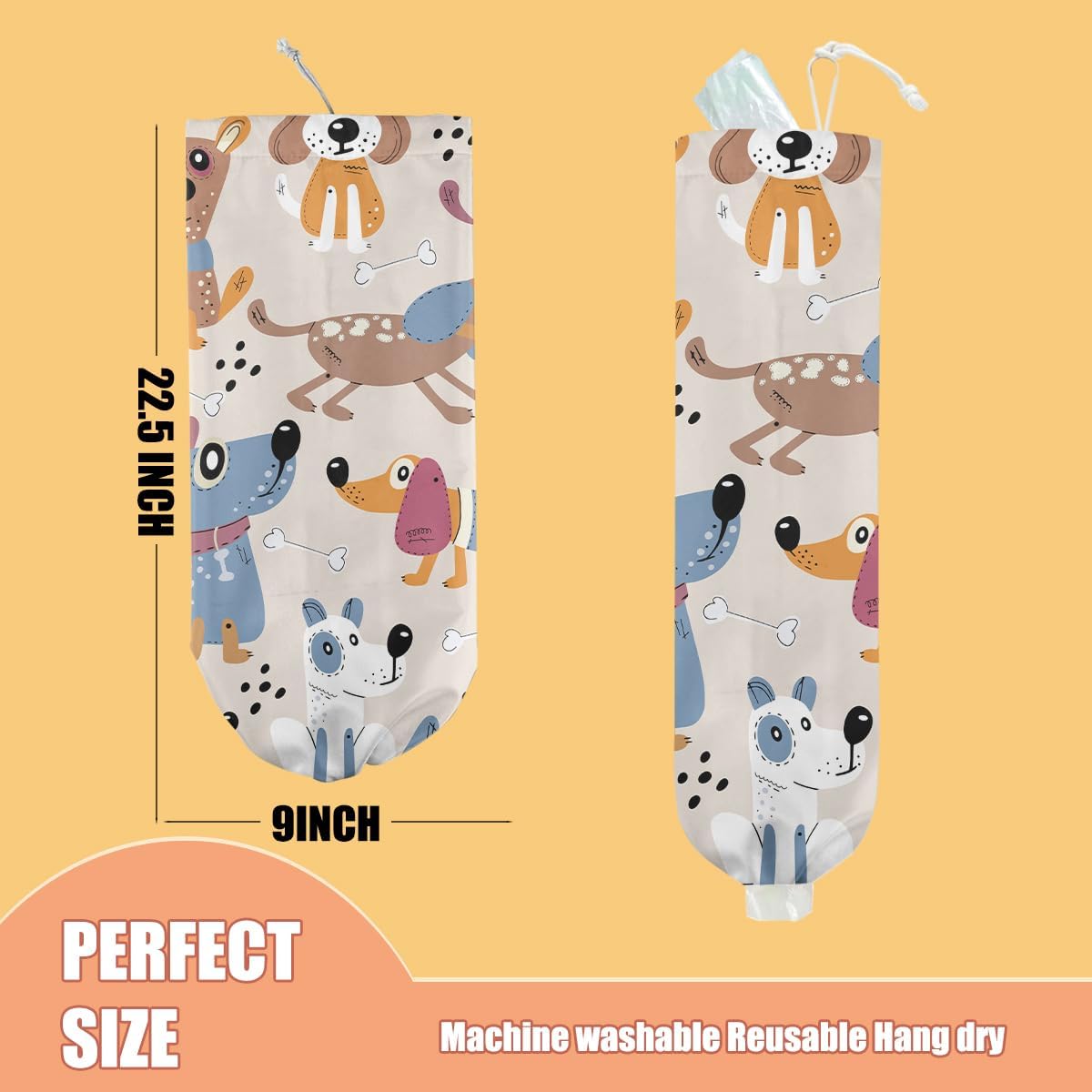 Dog Plastic Bag Holder, Wall Mount Grocery Bag Holder, Plastic Storage bag, Pull Rope Free Adjustment, Plastic Bag Holders for Grocery Bags, Plastic Bag Dispenser for Home Kitchen, Dog Lover Gifts