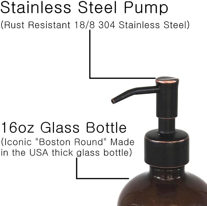 2 Pack Thick Amber Glass Pint Jar Soap Dispenser - Image 3