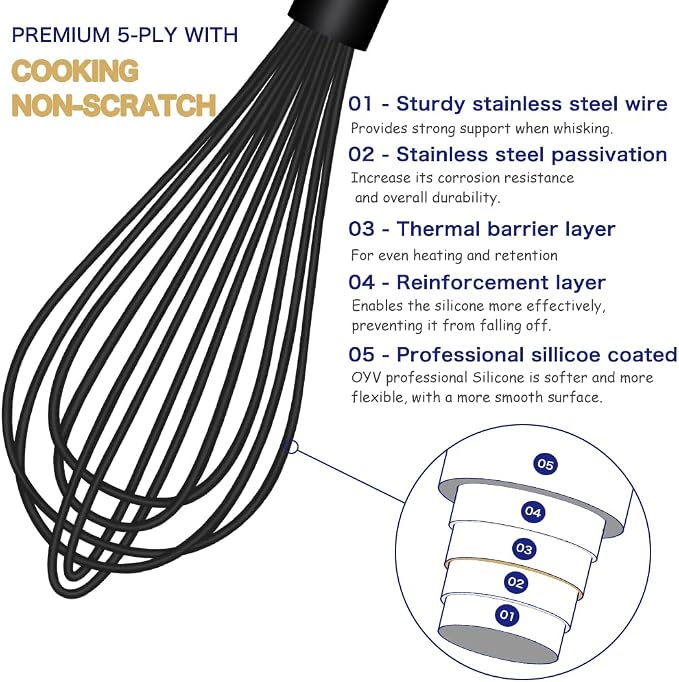 OYV Dishwasher Safe Silicone Whisk, Sealed Waterproof Design Set of 3, - Image 3