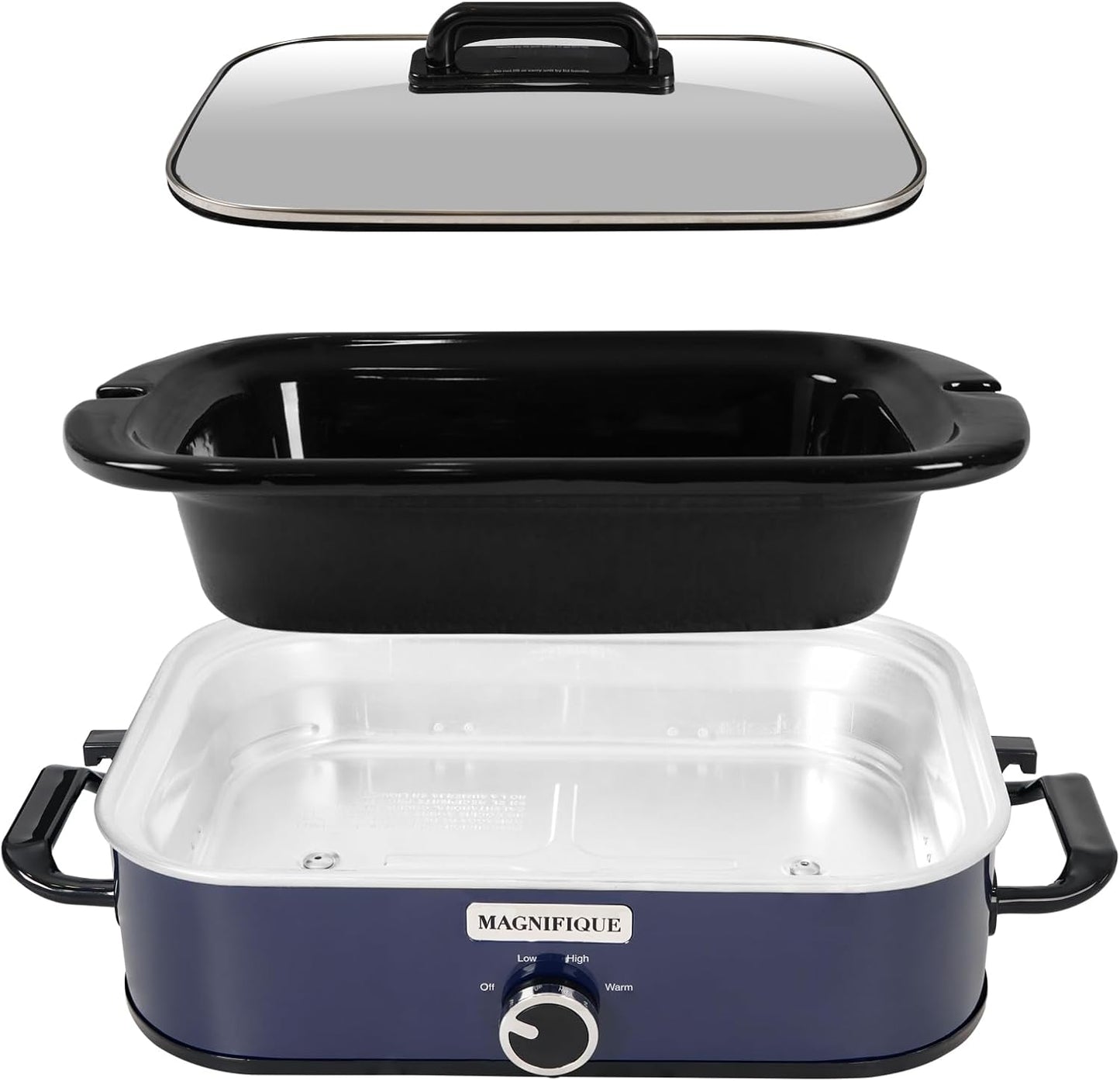 Magnifique 4-Quart Slow Cooker with Casserole Manual Warm Setting - Perfect Kitchen Small Appliance for Family Dinners, Dishwasher Safe Crock, Blue