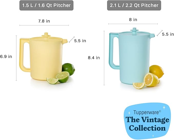 Tupperware Heritage Pitcher Set in Vintage Blue and Yellow Colors, Dishwasher - Image 3