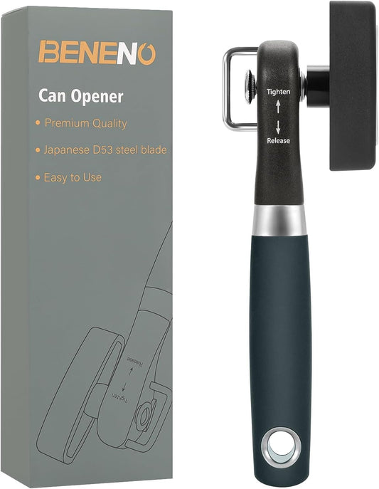 Beneno Can Opener, Manual Side Safe Cut Can Opener Smooth Edge with Durable Sharp Blade, Effort-Saving Knob & Comfortable Non-slip Handle, Green