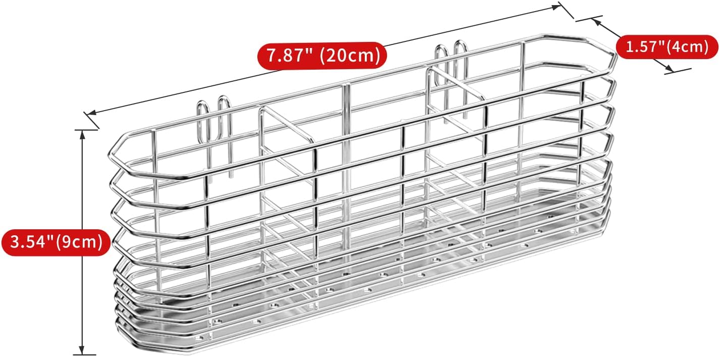 JAQ Utensil Holder for Sink, Sus304 Stainless Steel Rust Free Silverware Cutlery Flatware Holder Rack Organizer with Hooks for Dish Drying Rack Sink Dish Drainer in Kitchen Bathroom