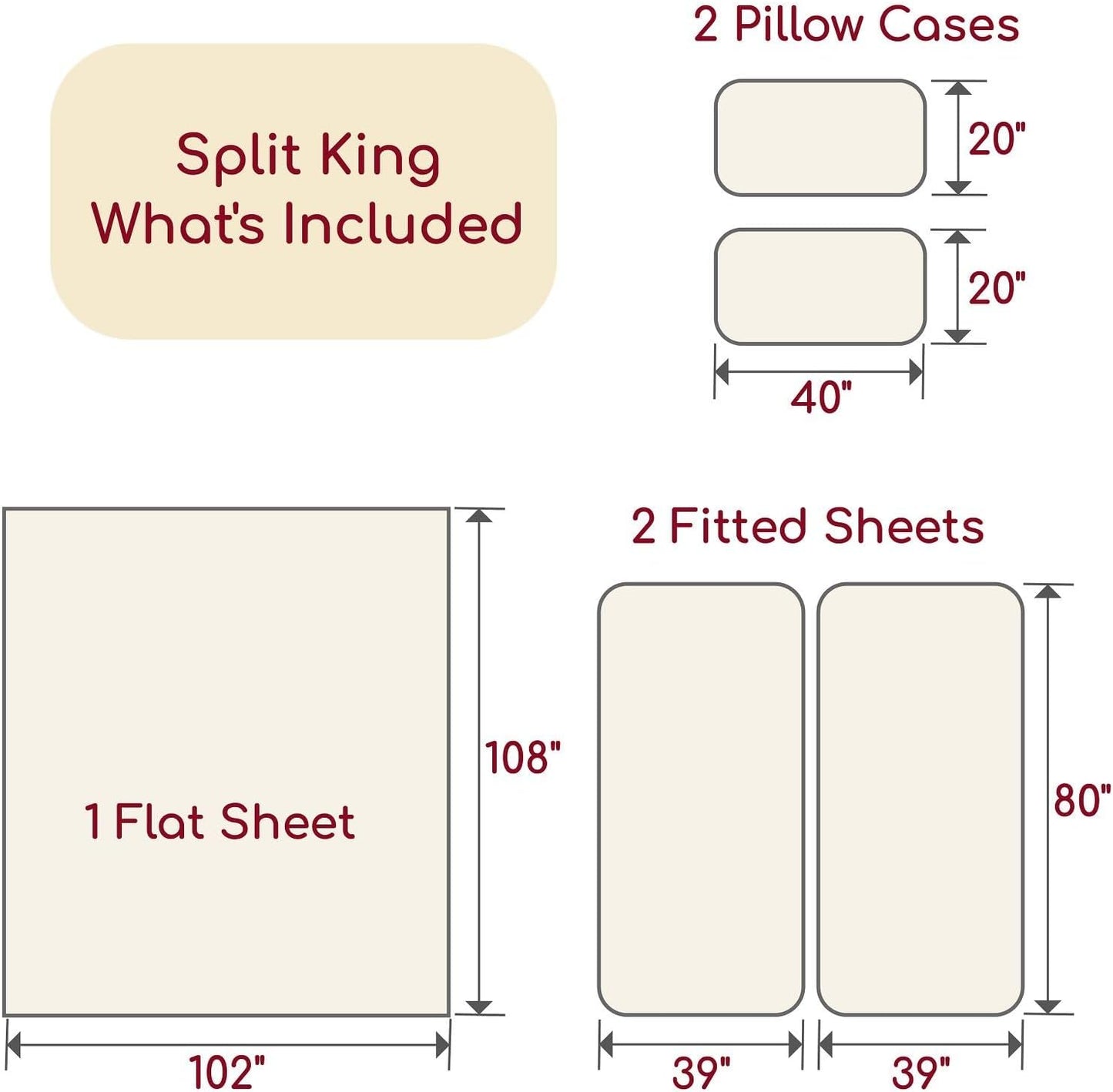 Mellanni Split King Sheets Set - 5 PC Iconic Collection Bedding - Hotel Luxury, Extra Soft, Cooling Bed Sheets - Wrinkle, Fade, Stain Resistant (Split King, Hazy Lilac)
