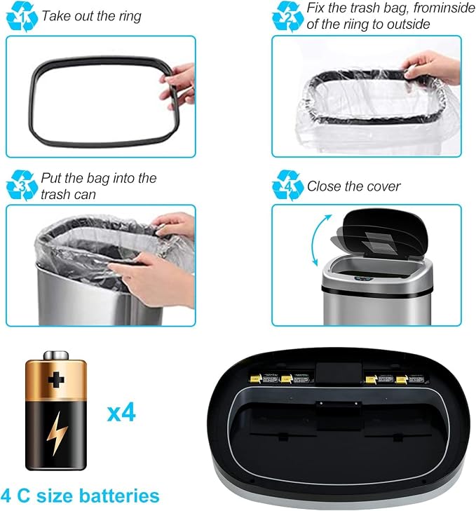 Bigacc Kitchen Trash Can | Stainless Steel 13 Gallon Trash Can | 50L Touch Free - Image 8
