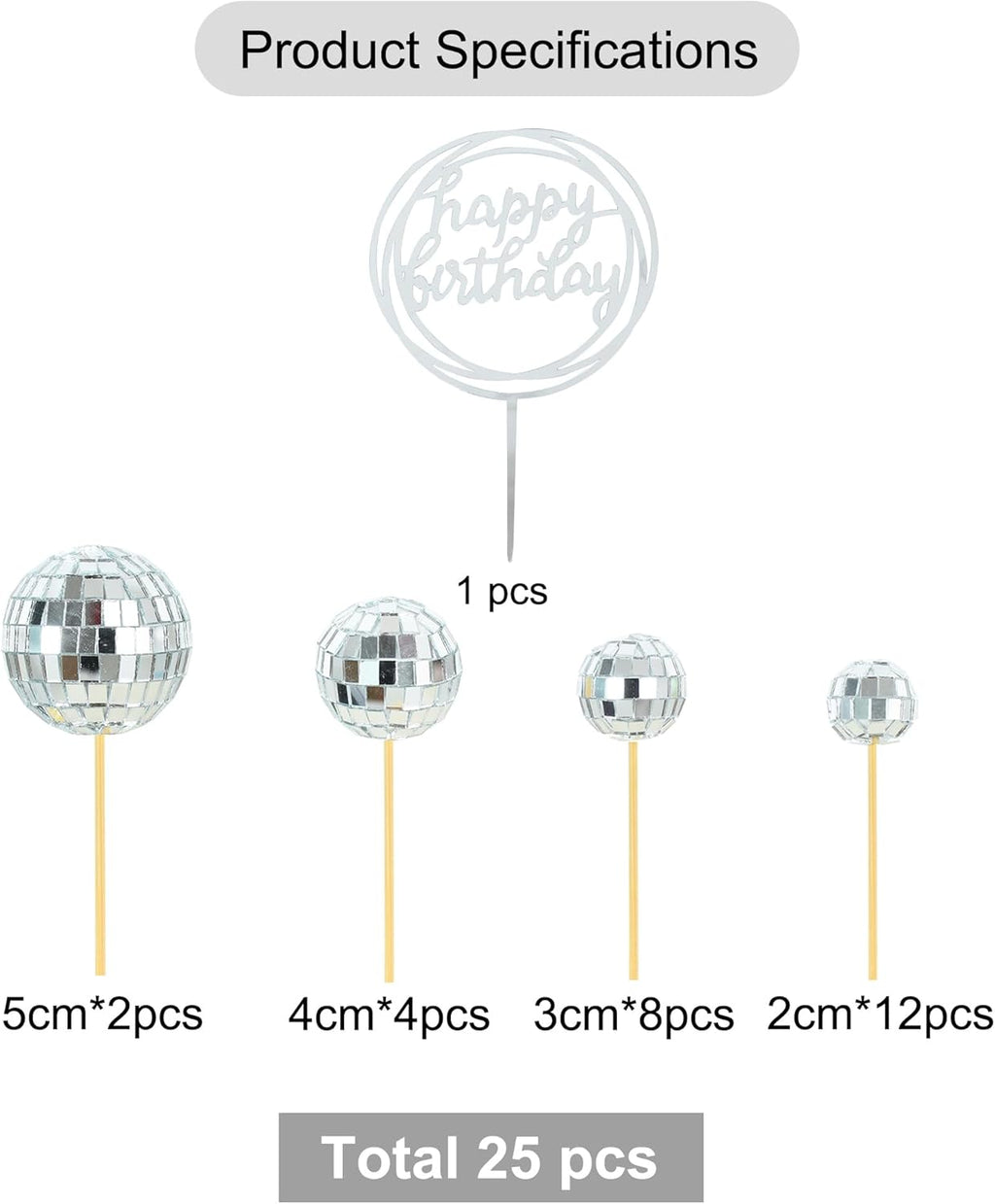 BEISHIDA 27 PCS Disco Ball Cake Topper 1970s Disco Decorations Mirror Ball Cupcake Toppers for Disco Theme Party 70s 80s Disco Party Birthday Cake Anniversary Wedding Cake Decorations