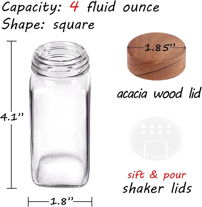 Churboro 36 Glass Spice Jars - 4 Oz Square Spice Containers with Acacia Wood - Image 4