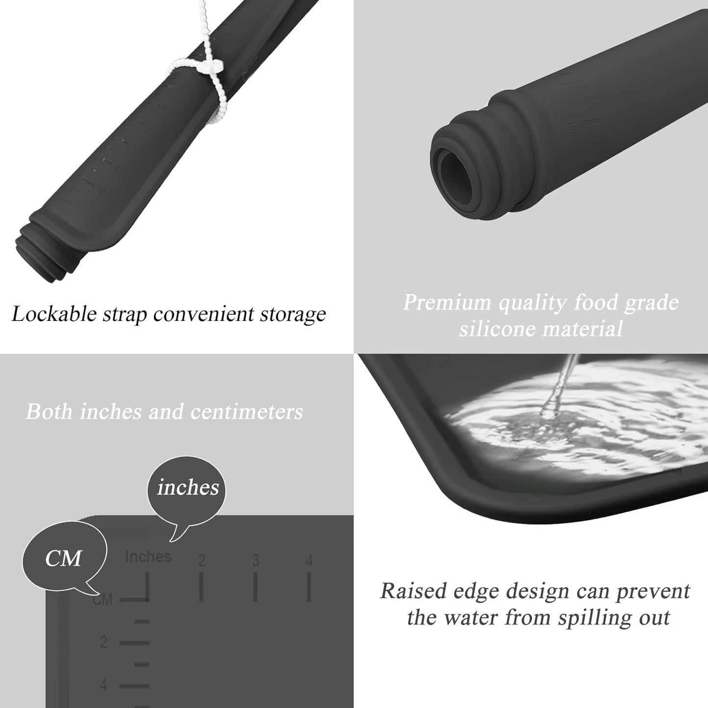 Silicone Pastry Mat 28" x 20" Extra Thick Dough Rolling Mat with Measurements and Edge Heightening, Non-stick Food Grade Silicone Baking Mats for Pastry, Bread, Cookies, Pizza, Fondant, Pasta