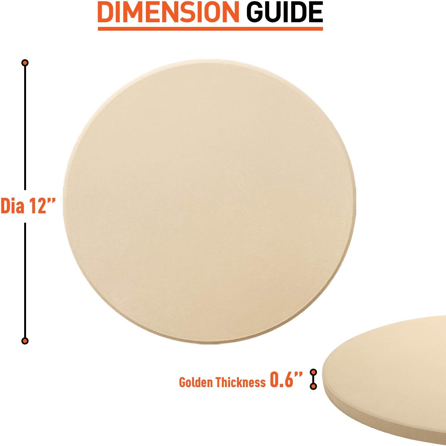 12 Inch Pizza Stone for Oven and Grill, Round Cordierite Baking Stone Thermally Shock Resistant for No More Soggy Pizza, Includes Scraper, Fits Standard Ovens (0.6" Thick)