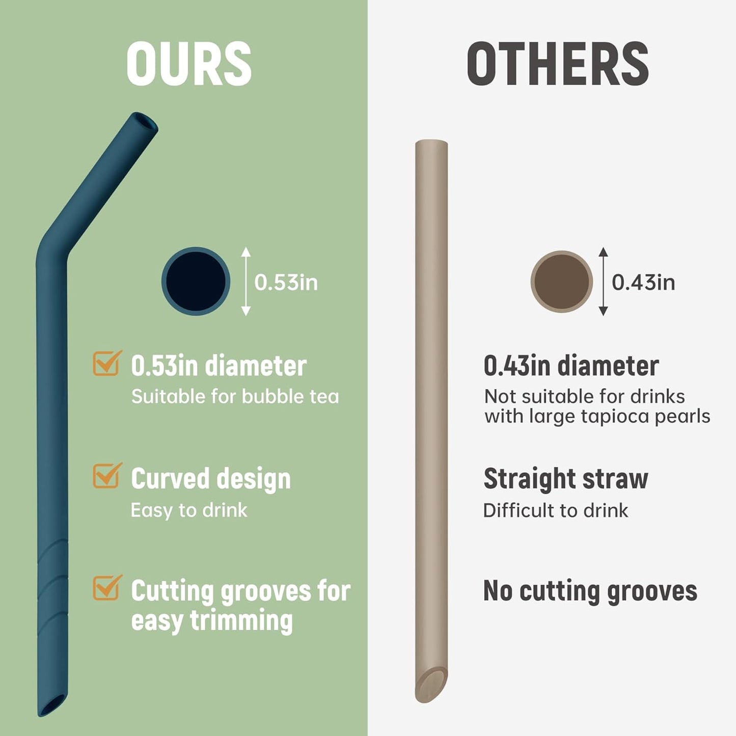 NiHome 6PCS Extra Wide Reusable Bent Silicone Straws for Boba, Smoothies, Bubble Tea, Eco-Friendly Bent Straws for Thick Drinks, Child-Safe, Customizable Length, 2 Brushes for Cleaning (Nature Colors)