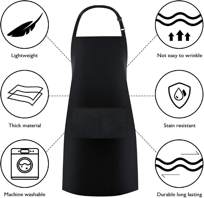 Jubatus 2 Pack Bib Aprons with 2 Pockets Cooking Chef Kitchen Apron - Image 6