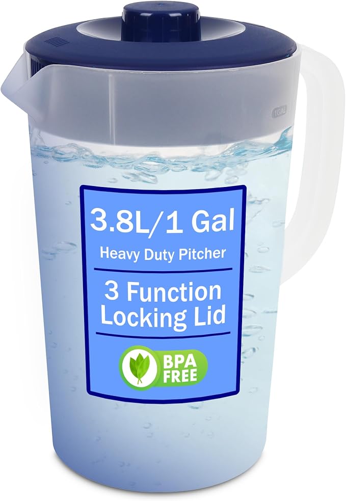 Water Pitcher with Lid 1 Gallon Pitcher, Freezer/Dishwasher Safe, BPA Free & by JOEYZ