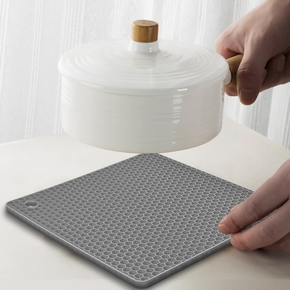 homEdge Silicone Square Trivets Mat, 6 Packs Multipurpose Non Slip Heat Resistant Pot Holder-Gray