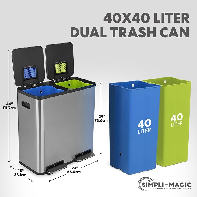 SIMPLI-Magic 21 Gallon Dual Compartment Kitchen Trash Can - Image 3