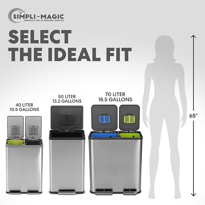 Simpli-Magic 18.5 Gallon Dual Compartment Step Trash Can – Kitchen Garbage Can - Image 8