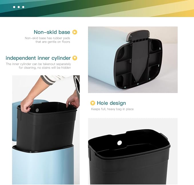 FDW | 13 Gallon Trash Can with Lid | Blue | Fingerprint-Proof | Made of Brushed - Image 4