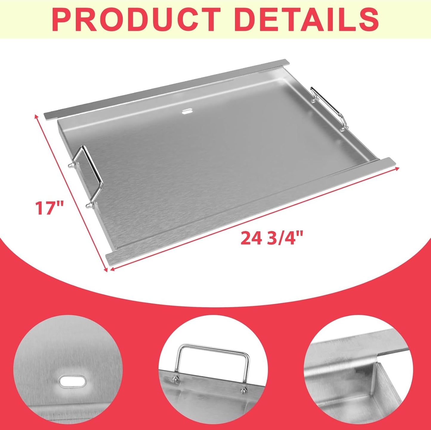 Upgrades Full-Size Griddle Inserts for Ninja PG300 Series Grill Accessories, Stainless Steel Sizzle Griddle Plate for Ninja FlexFlame Grills, for Flex Flame XSKHLFGRIDLE Accessories, 24" x17"