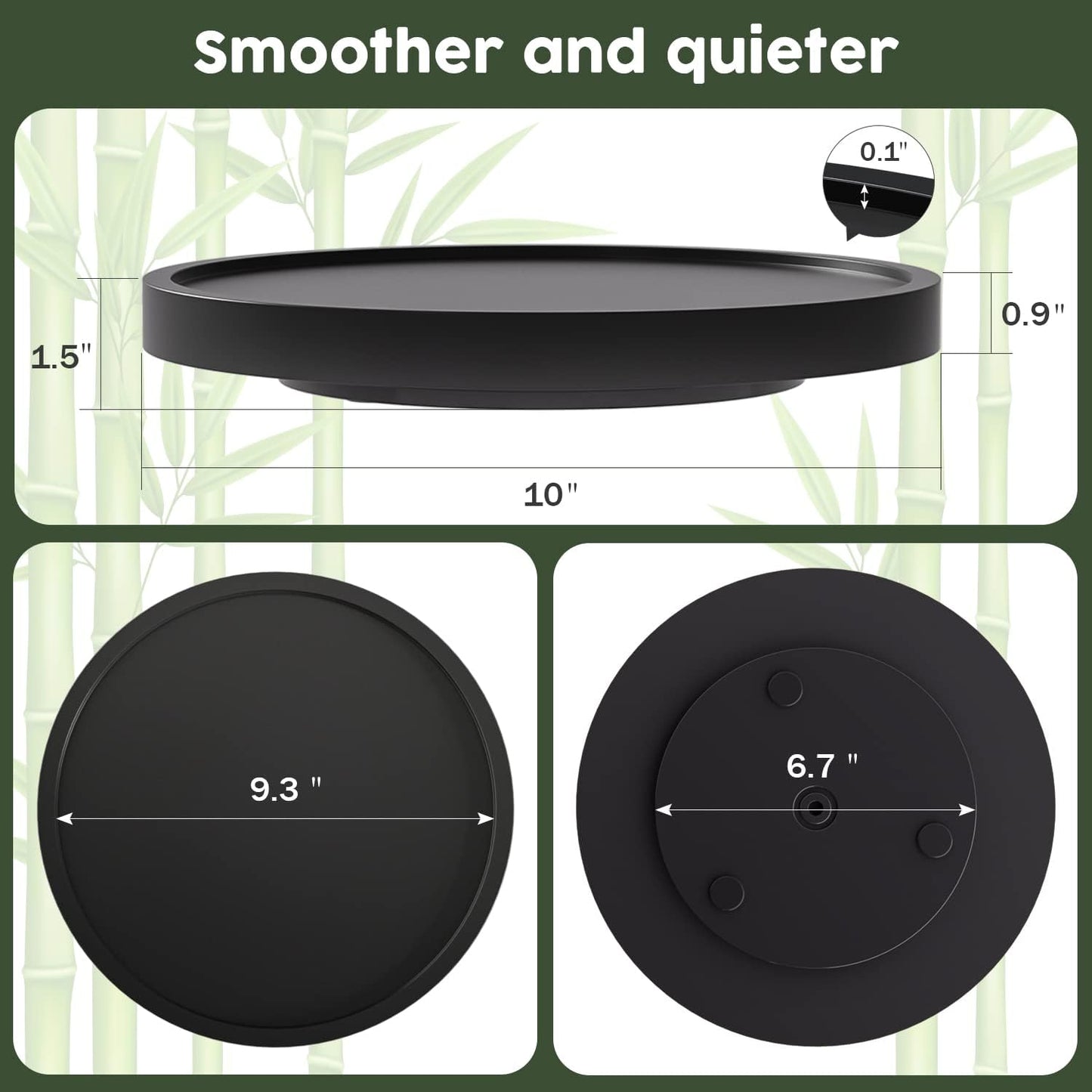 Turntable Vanity Tray 10 Inch for Perfume Candle, Bamboo Kitchen Sink Countertop Organizer Keep Glass, Sponge and Soap Bathroom Coffee Table Decorative Black (VFLZ)