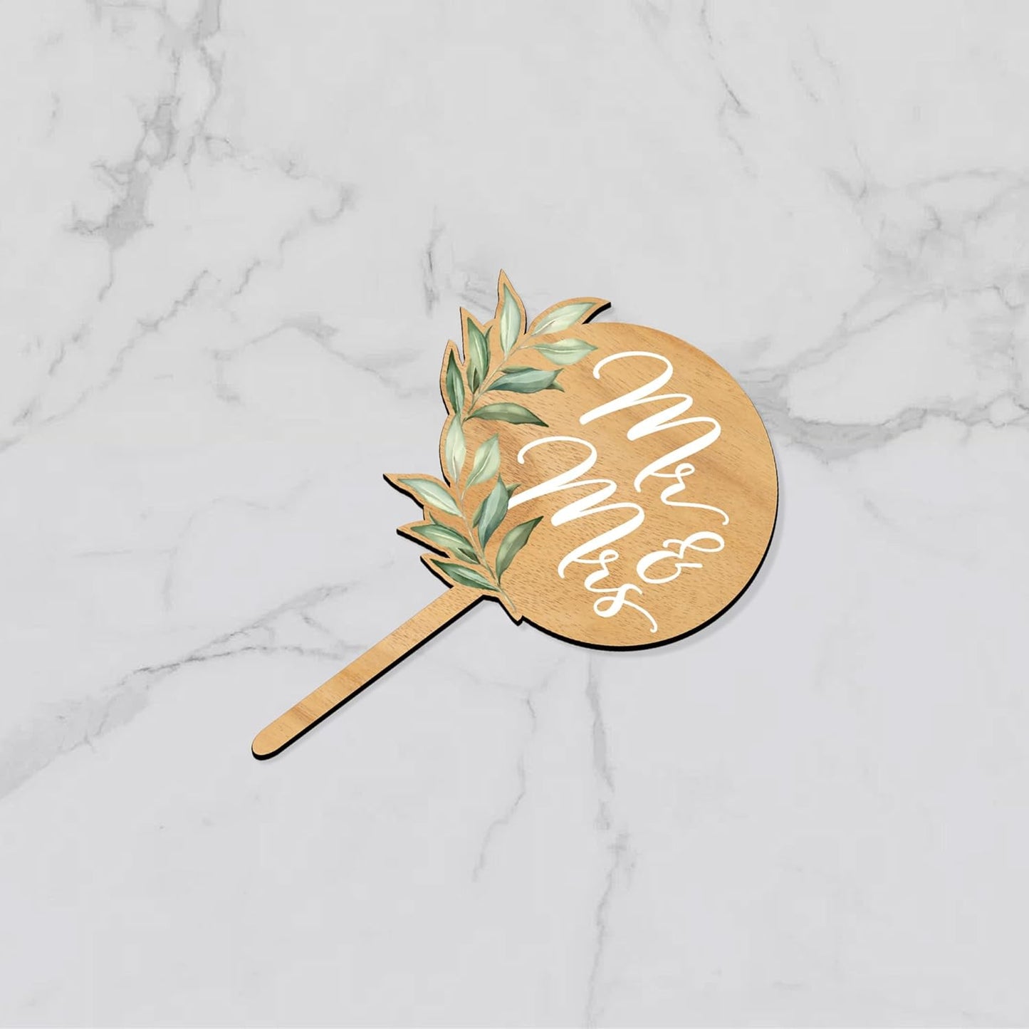 36 PCS Greeny Wedding Cupcake Toppers in Wood Mr & Mrs Engagement Cupcake Decorations