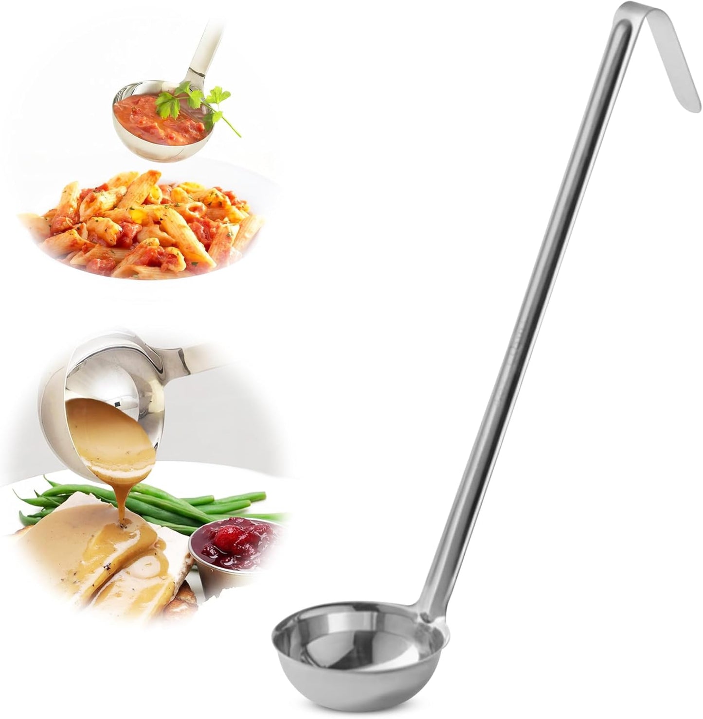 Ladle - Durable Stainless Steel Ladle Serving Measuring Soup Dressing Sauce Gravy Sturdy Dependable Long Handle for Kitchen (1, 4 Oz.)