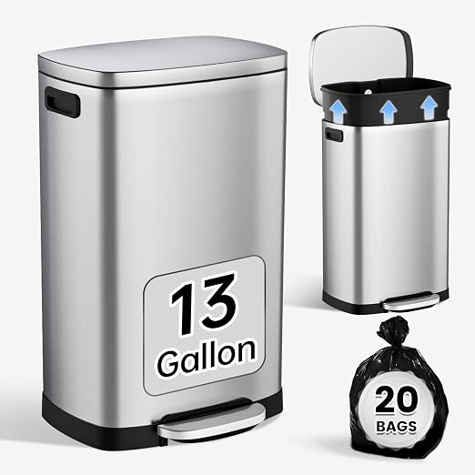 ELPHECO Kitchen Trash Can with Lid Soft Close, 13 Gallon / 50L Stainless Steel by ELPHECOUSA