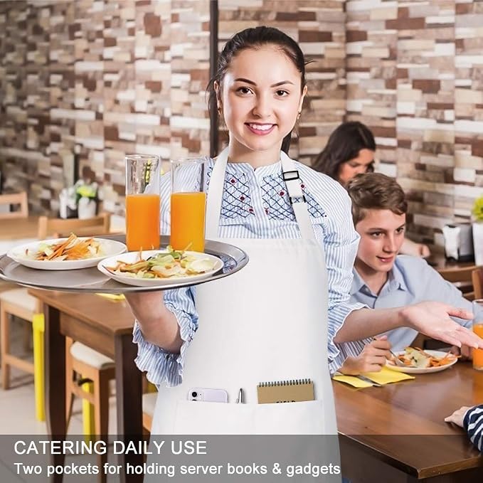 Jubatus 2 Pack Bib Aprons with 2 Pockets Cooking Chef Kitchen Apron - Image 5