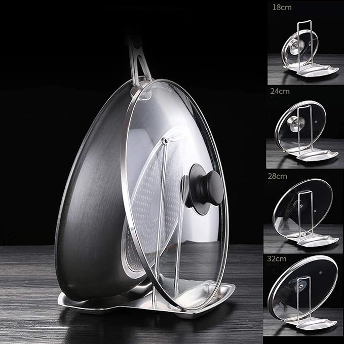 Lid and Spoon Rest Shelf, 304 Stainless Steel Pan Pot Cover Lid Rack Stand - Image 5