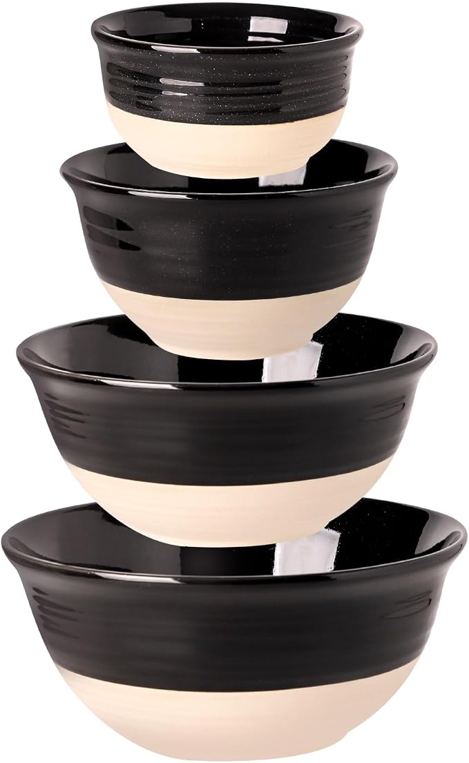 HASENSE Nesting Ceramic Mixing Bowls Set of 4, 2.5/1.5/1.0/0.5 Qt Black & Beige by Hasense