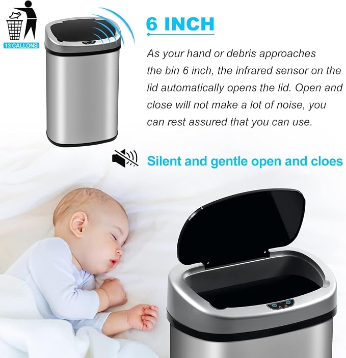 Bigacc Kitchen Trash Can | Stainless Steel 13 Gallon Trash Can | 50L Touch Free - Image 4